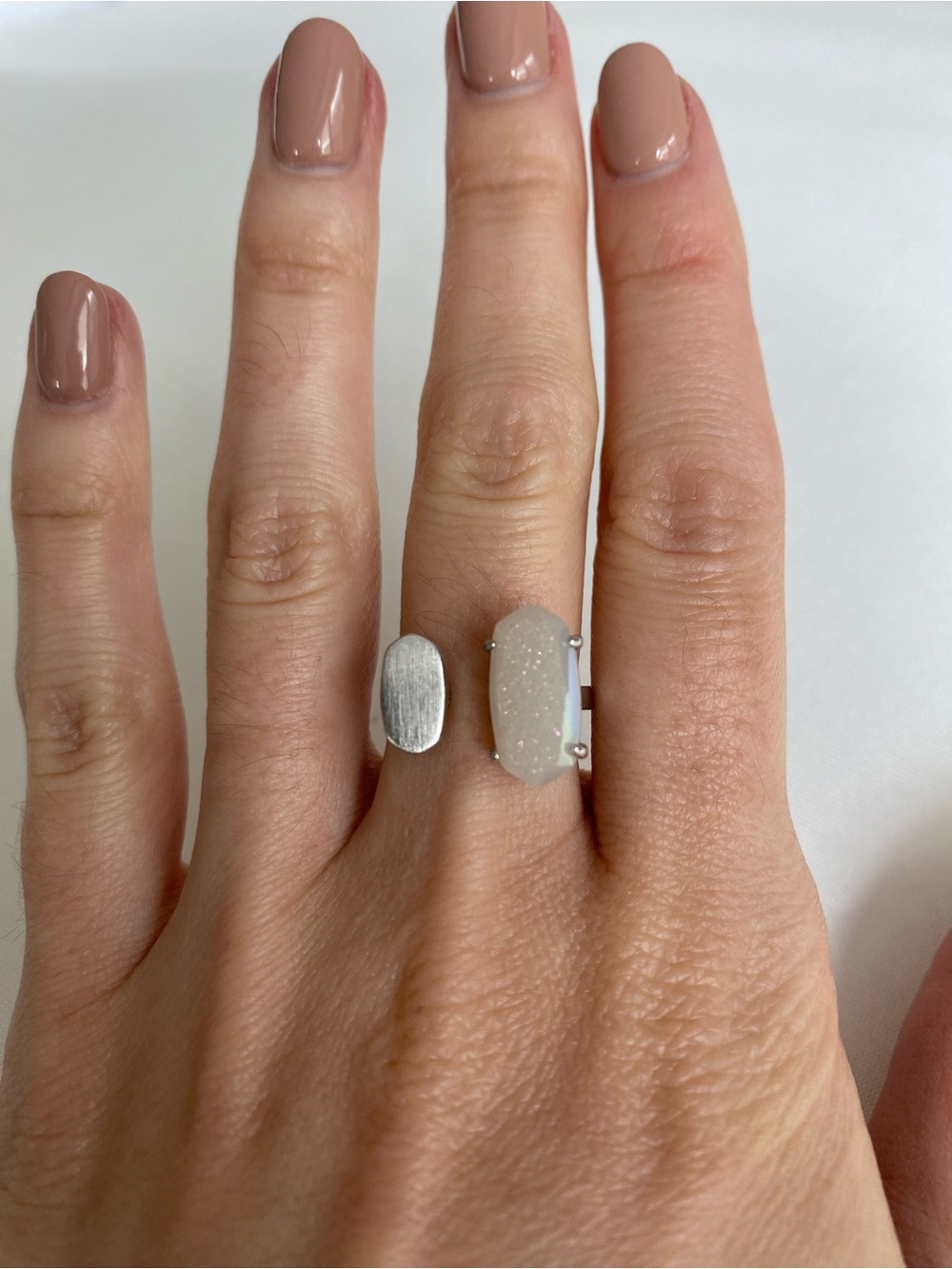 Kendra Scott Silver Open Ring with White Druzy